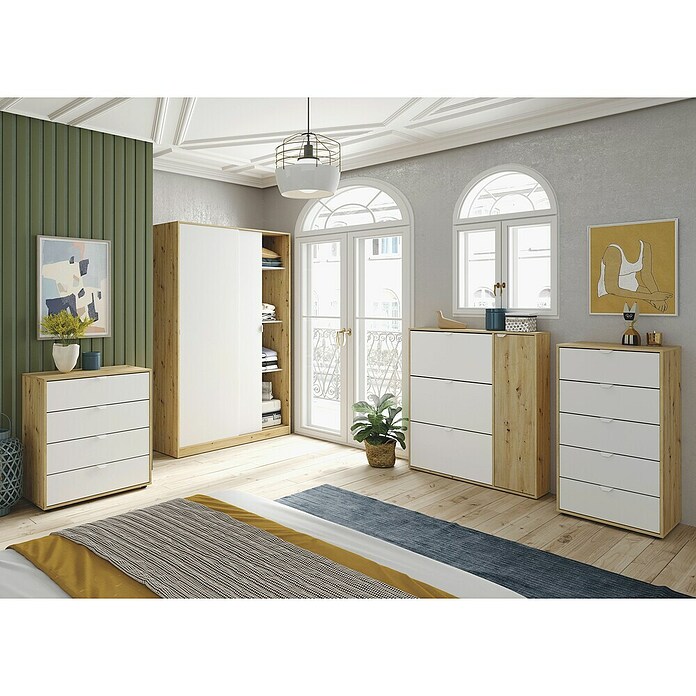 Cómoda Garona (L x An x Al: 40 x 60 x 109 cm, Roble Nodi/Blanco Artik, Número de cajones: 5 ud.) | BAUHAUS