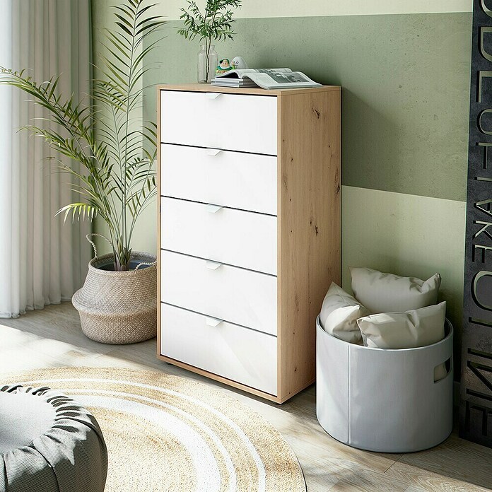 Cómoda Garona (L x An x Al: 40 x 60 x 109 cm, Roble Nodi/Blanco Artik, Número de cajones: 5 ud.) | BAUHAUS