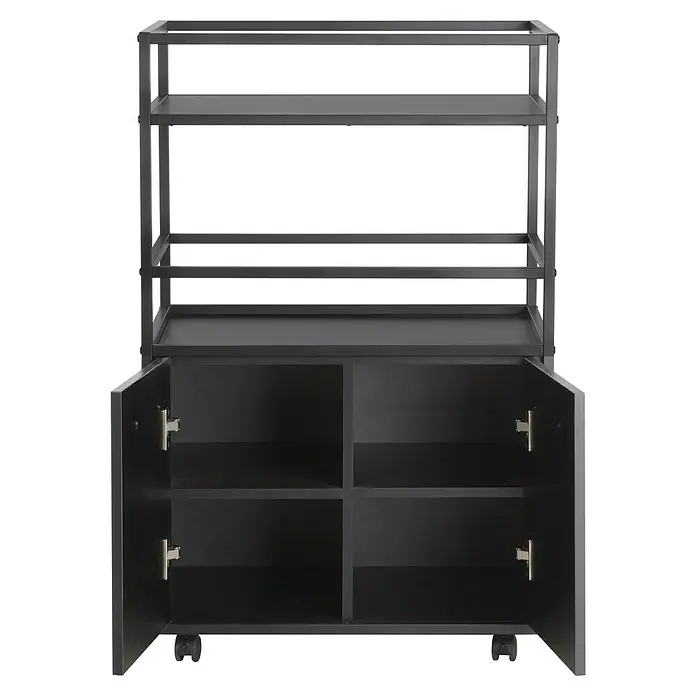 Trendteam Beistellwagen Mosaik - B x T x H: 60 x 40 x 94 cm - Schwarzer Schrank mit offenen Regalen und zwei Schranktüren mit Griffen.