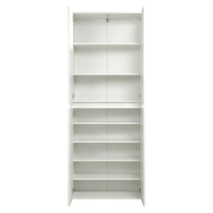 Trendteam Hochschrank Nevada - B x T x H: 74 x 34 x 191 cm, Weiß - Geräumiger weißer Kleiderschrank mit offenen Türen, der seine zahlreichen Regalfächer zeigt, ideal für die Organisation von Kleidung.