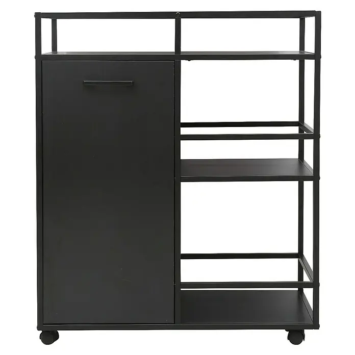 Trendteam Beistellwagen Mosaik - B x T x H: 60 x 40 x 94 cm - Schwarzer Schrank mit Tür und offenen Regalen, ideal für zusätzlichen Stauraum und Organisation im modernen Zuhause.