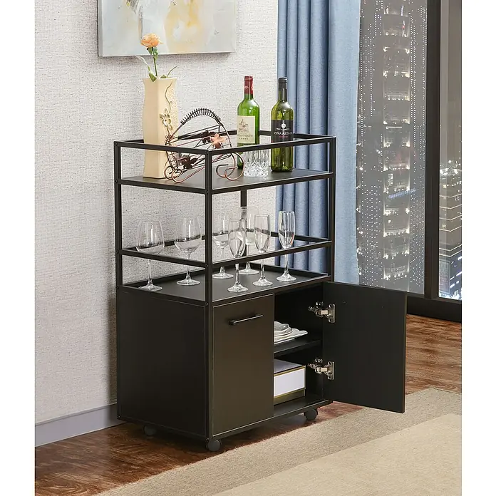 Trendteam Beistellwagen Mosaik - B x T x H: 60 x 40 x 94 cm - Elegantes Barwagen-Design mit Weinregal, Gläserhalter und Schrankraum. Stilvolle Aufbewahrung für Ihre Barutensilien.