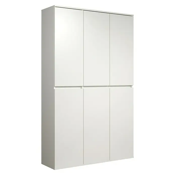 Trendteam Hochschrank Nevada - B x T x H: 111 x 34 x 191 cm, Weiß - Ein geräumiger weißer Kleiderschrank mit sechs Türen und schlichtem, modernem Design für stilvolle Aufbewahrungslösungen.