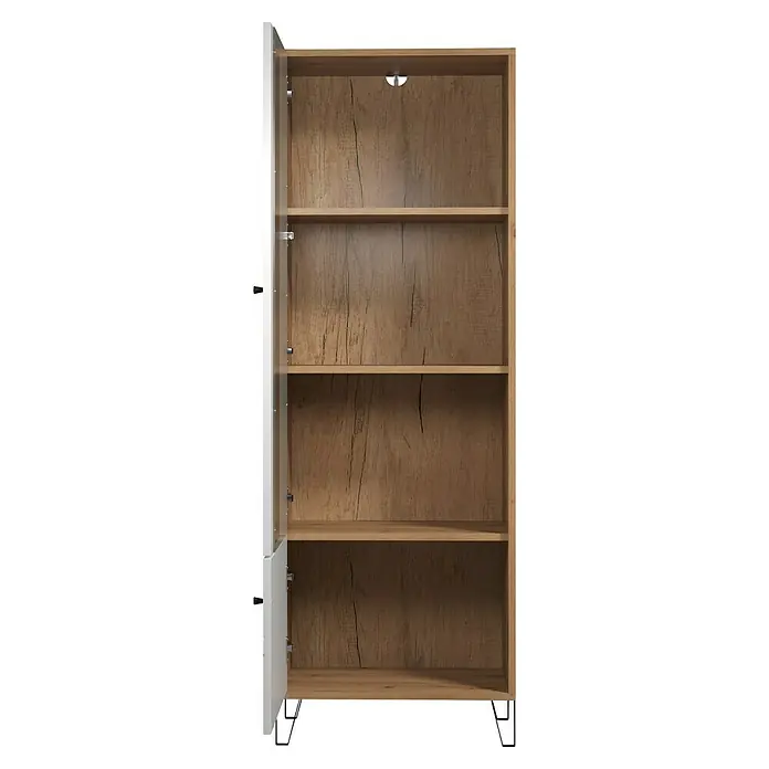 Trendteam Vitrine Touch - B x T x H: 63 x 40 x 172 cm, Weiß - Abbildung eines offenen Holzregals mit weißer Tür und vier Regalböden, ideal für die Aufbewahrung und Präsentation von Gegenständen.