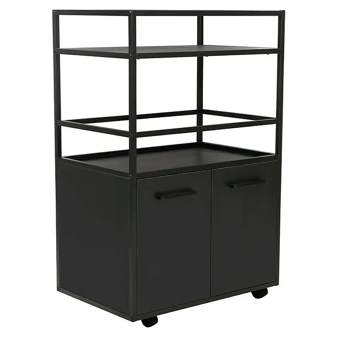 Trendteam Beistellwagen Mosaik - B x T x H: 60 x 40 x 94 cm - Schwarzes Regal mit zwei Türen im unteren Bereich und mehreren offenen Regalen darüber, ideal für stilvolle Aufbewahrung.