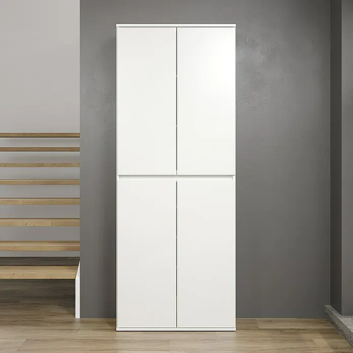 Trendteam Hochschrank Nevada - B x T x H: 74 x 34 x 191 cm, Weiß - Schrank mit vier weißen Türen und klaren Linien. Das Möbelstück bietet viel Stauraum und integriert sich gut in moderne Einrichtungen.
