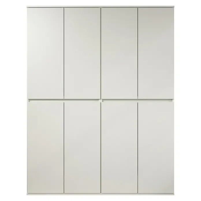 Trendteam Hochschrank Nevada - B x T x H: 148 x 34 x 191 cm, Weiß - Ein Schrank mit acht Türen in einem hellen Farbton. Die Türen sind schlicht und ohne Griffe gestaltet, was ein minimalistisches Design ergibt.