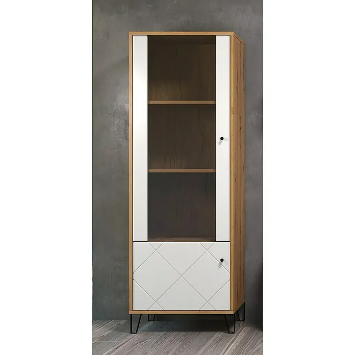 Trendteam Vitrine Touch - B x T x H: 63 x 40 x 172 cm, Weiß - Elegantes Holzvitrinenschrank mit Glastür und dekorativer Schublade. Das Möbelstück bietet stilvollen Stauraum für Ihr Zuhause.
