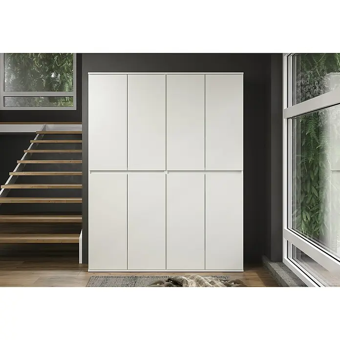 Trendteam Hochschrank Nevada - B x T x H: 148 x 34 x 191 cm, Weiß - Elegantes, raumhoher Schrank in Weiß mit schlichten Griffen. Der Kleiderschrank bietet viel Stauraum und passt perfekt in moderne Wohnräume.