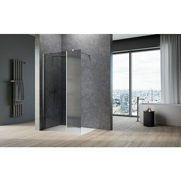 Camargue Meran Mix & Match Duschwand (B x H: 120 x 200 cm, Beschichtet, Silberglanz, B: 200mm Wellenglas + B: 970mm Grau) | BAUHAUS