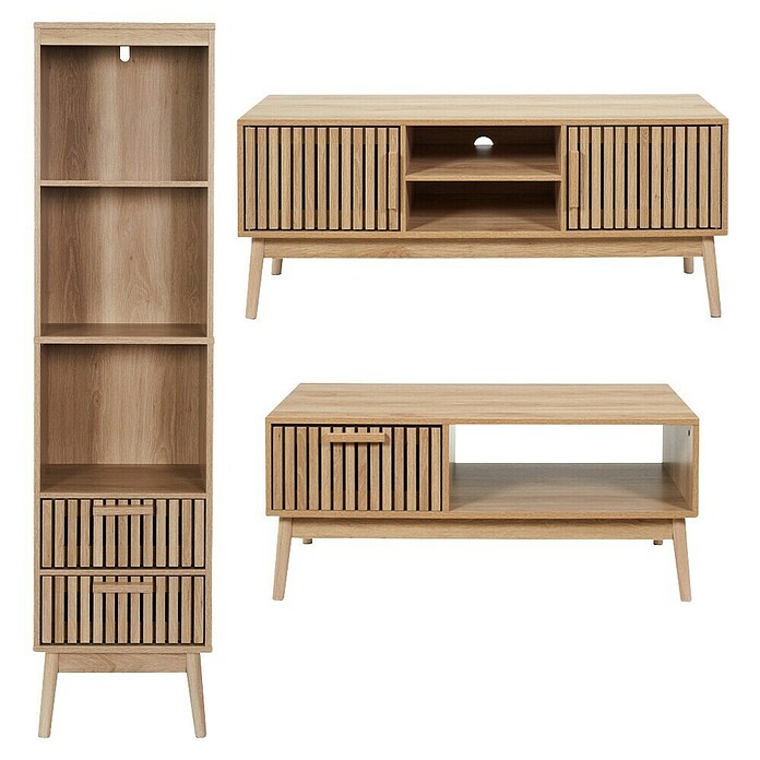 Home Deco Factory Klaus Conjunto mueble de salón (3 pzs., Marrón, Diseño acanalado) | BAUHAUS