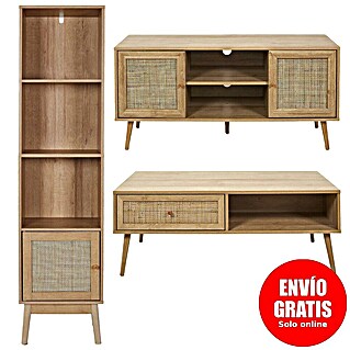 Home Deco Factory Bali Conjunto mueble de salón (3 pzs., Marrón, Con ratán trenzado)