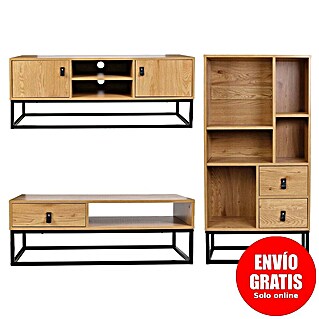 Home Deco Factory Abbot Conjunto mueble de salón (3 pzs., Marrón/Negro)