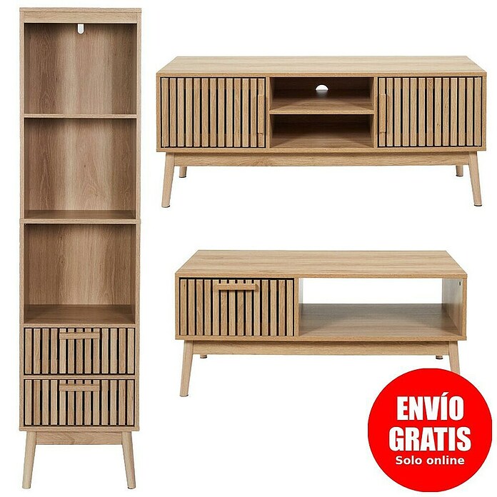 Home Deco Factory Klaus Conjunto mueble de salón (3 pzs., Marrón, Diseño acanalado) | BAUHAUS