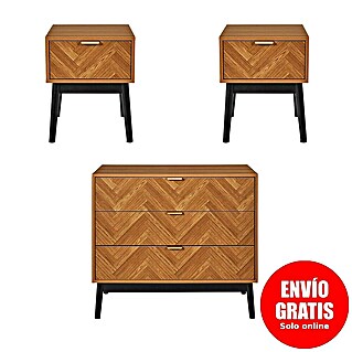 Home Deco Factory Felix Cómoda con mesitas (3 pzs., Marrón/Negro, Acabado en espiga)