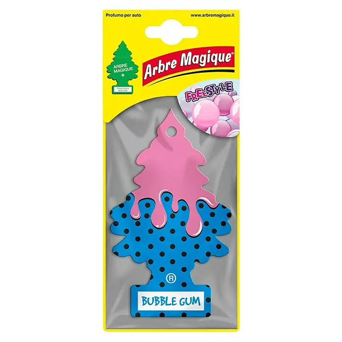 Ambientador de coche Abeto - Bubble Gum - Ambientador para coche "Arbre Magique Freestyle Bubble Gum" con un dulce aroma a chicle y un diseño divertido.