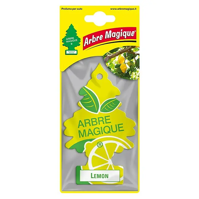 Ambientador de coche Abeto - Limón - Ambientador para coche "Arbre Magique Lemon". Disfruta de un aroma fresco y cítrico mientras conduces. Mejora tu experiencia de conducción.