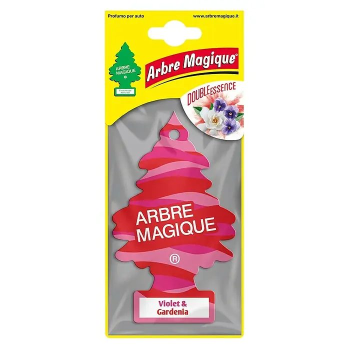 Ambientador de coche Abeto - Violeta y Gardenia - Ambientador "Arbre Magique" Double Essence con aroma de Violeta y Gardenia, para un ambiente agradable en el coche.