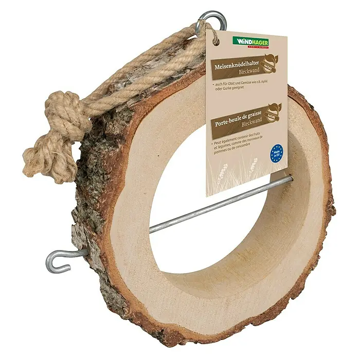 Meisenknödelhalter - Birke, Braun - Holz-Meisenknödelhalter Bleckwand mit Aufhängevorrichtung, ideal für Meisenknödel und Obst.