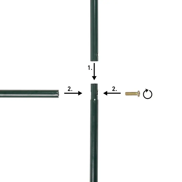 Rosenbogen - 230 cm x 140 cm x 37 mm, Grün, Stahl - Eine schematische Darstellung eines grünen Metallrohrrahmens, der mit Schrauben befestigt wird.