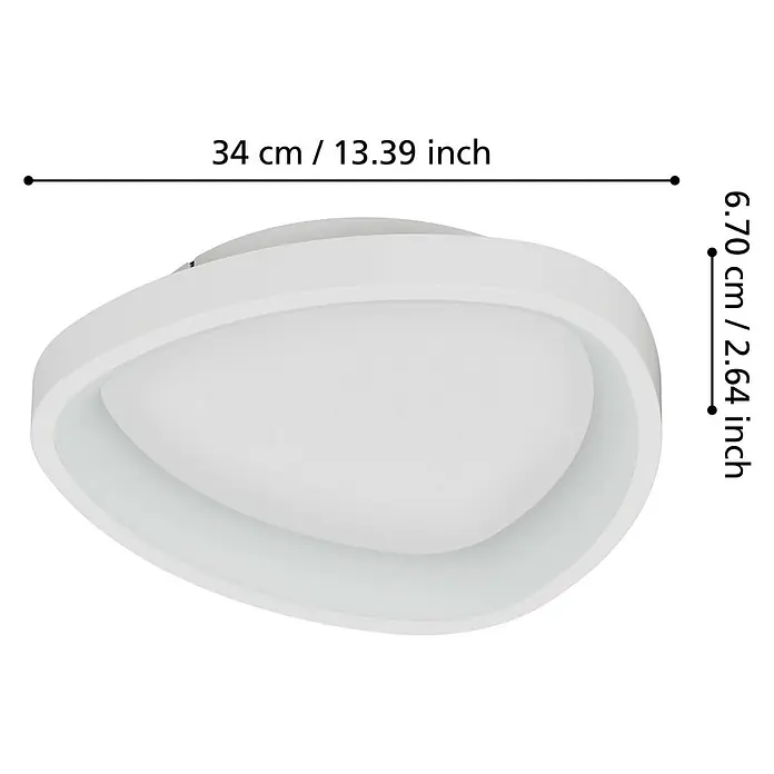 Eglo LED-Deckenleuchte rund Loretello-Z - 12 W, Ø x H: 35 x 7,5 cm, Weiß, Neutralweiß - Abbildung einer weißen, modernen Deckenleuchte mit den Maßen 34 x 6,70 cm. Elegantes Design für Innenräume.