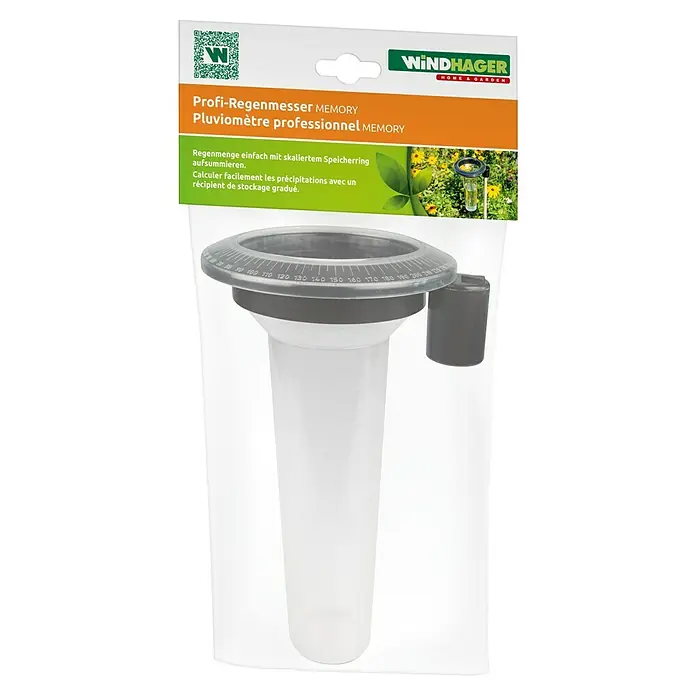 Windhager Regenmesser Memory - L x B x H: 15,8 x 14 x 24,3 cm, Transparent - Professioneller Regenmesser mit Memory-Funktion für präzise Messungen der Niederschlagsmenge im Garten.