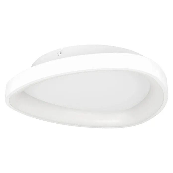 Eglo LED-Deckenleuchte rund Loretello-Z - 12 W, Ø x H: 35 x 7,5 cm, Weiß, Neutralweiß - Nahaufnahme einer modernen, weißen Deckenleuchte mit einem einzigartigen, geschwungenen Design, das jedem Raum einen Hauch von Eleganz verleiht.