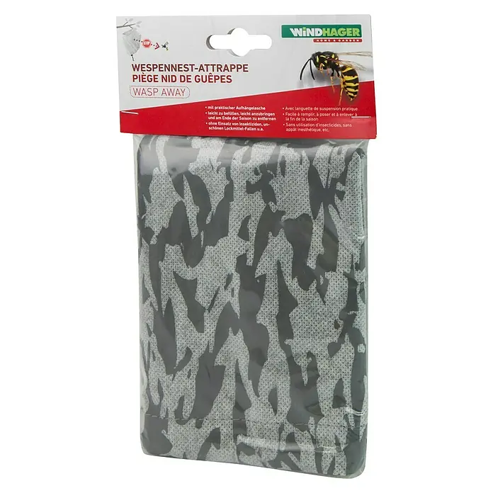Windhager Wespennest Attrappe Wasp Away - 20 x 20 x 35 cm - Produktverpackung einer Wespennest-Attrappe von Windhager gegen Wespen ohne Insektizide.