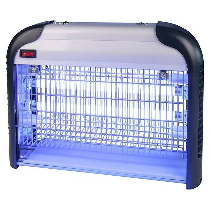 Windhager UV-Mückenlampe Comfortable+ - 40 W, Wirkungsbereich: 100 m² - Nahaufnahme eines UV-Licht Insektenvernichters mit Schutzgitter und Auffangschale, ideal für den Innenbereich.