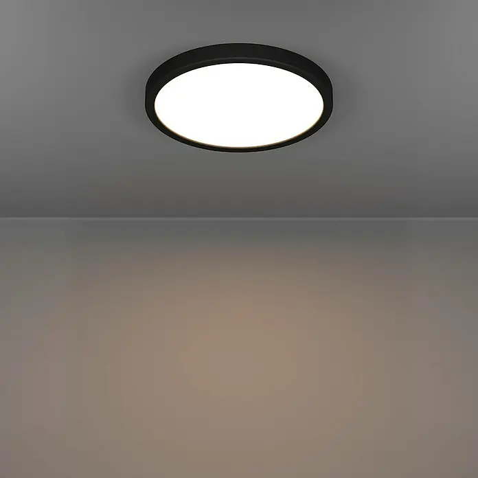 Eglo connect.z LED-Panel rund Fueva 6-Z - Ø x H: 28 x 2,5 cm, Farbe Gehäuse: Schwarz, Lichtfarbe: RGBW - Eine moderne, runde Deckenleuchte mit schwarzem Rahmen und hellem, diffusem Licht für eine angenehme Raumausleuchtung.
