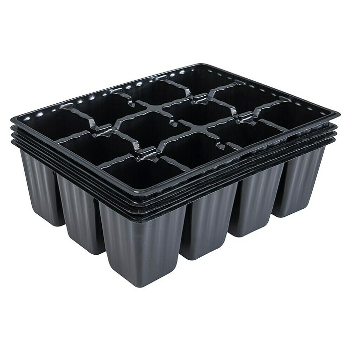 Windhager Anzuchttopf (L x B x H: 17,5 x 13,5 x 5,5 cm, Schwarz, 4x12 Töpfe)