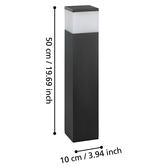 Eglo Steckdosensäule Park 5 - Anthrazit, Höhe: 50 cm, IP54 - Diese Aufnahme zeigt eine moderne, dunkle Wegeleuchte mit den Maßen 50 cm Höhe und 10 cm Breite, ideal für Gärten und Wege.