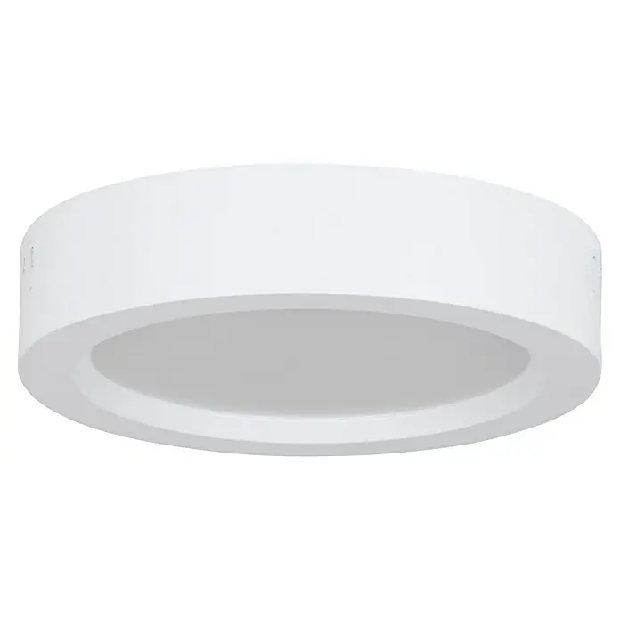 Eglo LED-Deckenleuchte rund Idun-E - 12 W, Ø x H: 16 x 3,1 cm, Weiß, Warmweiß - Nahaufnahme einer runden, weißen Deckenleuchte, die ein modernes und minimalistisches Design zeigt. Ideal für stilvolle Innenräume.