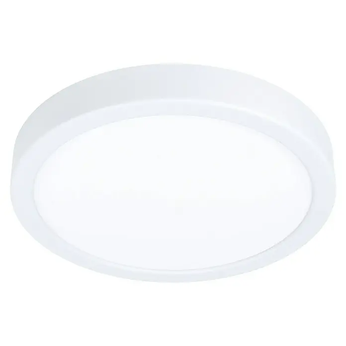 Eglo connect.z LED-Panel rund Fueva 6-Z - 11,2 W, Ø x H: 21 x 2,5 cm, Weiß, RGBW - Diese Nahaufnahme zeigt eine runde, weiße LED-Deckenleuchte. Das minimalistische Design passt gut in moderne Wohnräume und sorgt für sanftes Licht.