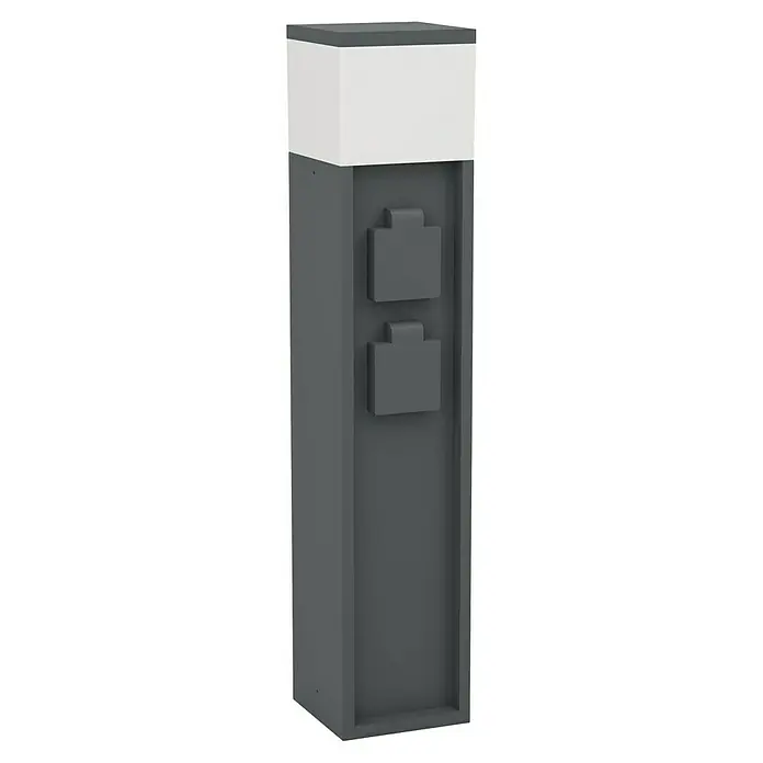 Eglo Steckdosensäule Park 5 - Anthrazit, Höhe: 50 cm, IP54 - Außensteckdosensäule in modernem Grau mit zwei praktischen Steckdosen und einer weißen Lichtquelle für den Garten, Terrasse oder Einfahrt.
