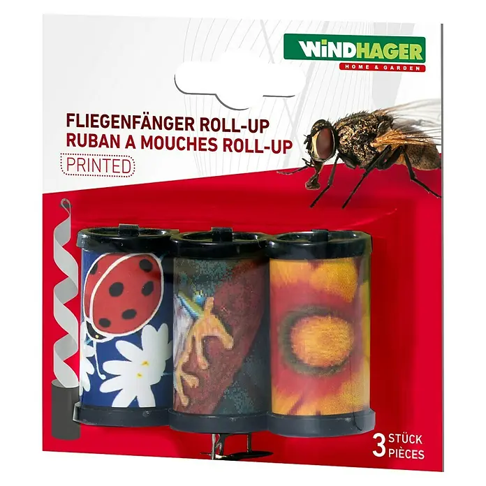 Windhager Fliegenfalle Roll-Up - 3 Stk. - Aufrollbare Fliegenfänger von Windhager Home & Garden, 3 Stück mit verschiedenen Motiven.