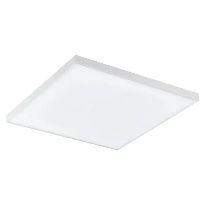Eglo connect.z LED-Deckenleuchte Turcona-Z - 16 W, L x B x H: 30 x 30 x 2 cm, Weiß, RGBW - Die Aufnahme zeigt eine moderne, quadratische LED-Deckenleuchte mit einem hellen, diffusen Lichtpanel und einem schlichten, weißen Rahmen.