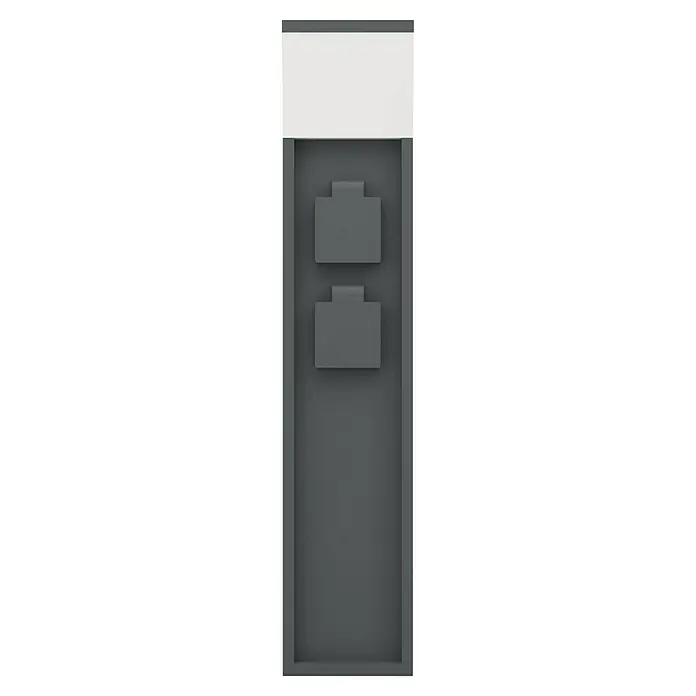 Eglo Steckdosensäule Park 5 - Anthrazit, Höhe: 50 cm, IP54 - Graue Tür mit zwei Briefschlitzen unterhalb einer weißen Leiste, minimalistisch und schlicht im Design für moderne Wohnungen.