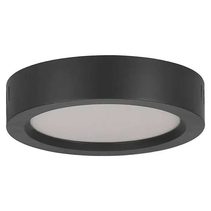 Eglo LED-Deckenleuchte rund Idun-E - 12 W, Ø x H: 16 x 3,1 cm, Schwarz, Warmweiß - Nahaufnahme einer runden, schwarzen LED-Deckenleuchte mit einem weißen Diffusor, die ein modernes und minimalistisches Design aufweist.