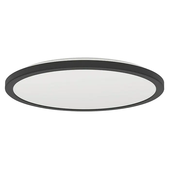 Eglo connect.z LED-Panel rund Rovito-Z - 18,5 W, Ø x H: 39 x 3 cm, Schwarz, RGBW - Moderne, runde LED-Deckenleuchte mit einem grauen Rahmen und einer hellen, diffusen Lichtfläche für eine gleichmäßige Ausleuchtung im Raum.