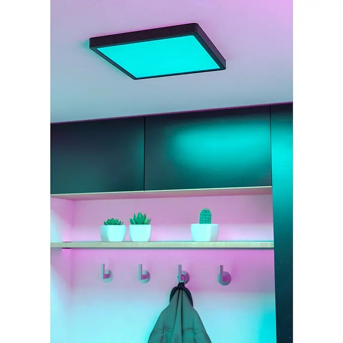 Eglo connect.z LED-Panel Fueva 6-Z - L x B x H: 29,5 x 29,5 x 2,5 cm, Schwarz, RGBW - Moderne LED-Deckenleuchte mit quadratischem Design, die ein helles, farbiges Licht ausstrahlt. Ideal für moderne Innenräume und zur Akzentuierung von Räumen.