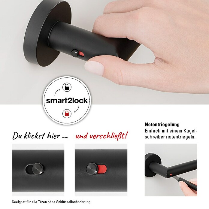 Diamond Doors Zimmertürgarnitur L-Form Premium Smart2Lock rechts (Stärke Tür: 38 mm - 45 mm, L-Form, Schwarz, DIN Anschlag: Rechts, Passend für: Türen ohne Schlüssellochbohrung, Türen mit Schlüssellochbohrung benötigen zusätzlich eine Blindrosette) | BAUHAUS