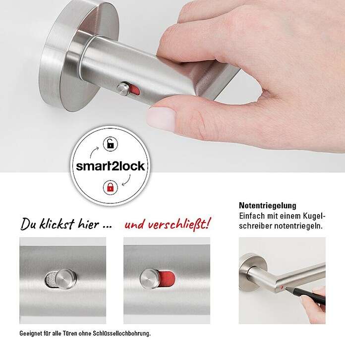 Diamond Doors Zimmertürgarnitur L-Form Premium Smart2Lock links (Stärke Tür: 38 mm - 45 mm, L-Form, Edelstahl matt, DIN Anschlag: Links, Passend für: Türen ohne Schlüssellochbohrung, Türen mit Schlüssellochbohrung benötigen zusätzlich eine Blindrosette) | BAUHAUS