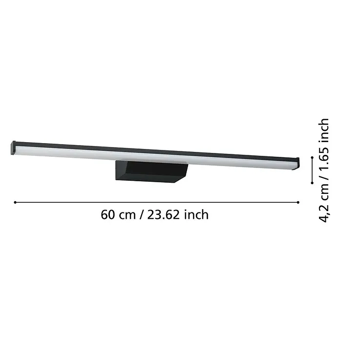 Eglo connect.z LED-Spiegelleuchte Regello-Z - 12 W, L x B x H: 60 x 13 x 4 cm, Schwarz, RGBW - Produktbild: Eine elegante LED-Wandleuchte in Schwarz mit den Maßen 60 cm x 4,2 cm.
