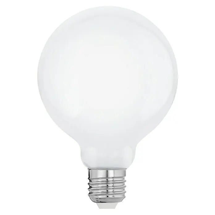 Eglo connect.z Smart-LED-Lampe LM - E27, Dimmbar, RGBW, 806 lm, 7,5 W, G95, 1 Stk. - Ein weißes LED-Leuchtmittel im Globe-Stil mit einem silberfarbenen Sockel, ideal für eine stimmungsvolle Beleuchtung in jedem Raum.