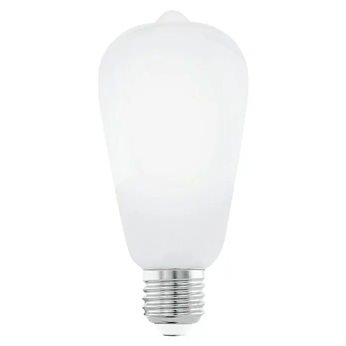 Eglo connect.z Smart-LED-Lampe LM - E27, Dimmbar, RGBW, 806 lm, 7,5 W, ST64, 1 Stk. - Nahaufnahme einer matten LED-Lampe mit einer silbernen Fassung und einem weichen, diffusen Licht, ideal für stimmungsvolle Beleuchtung.