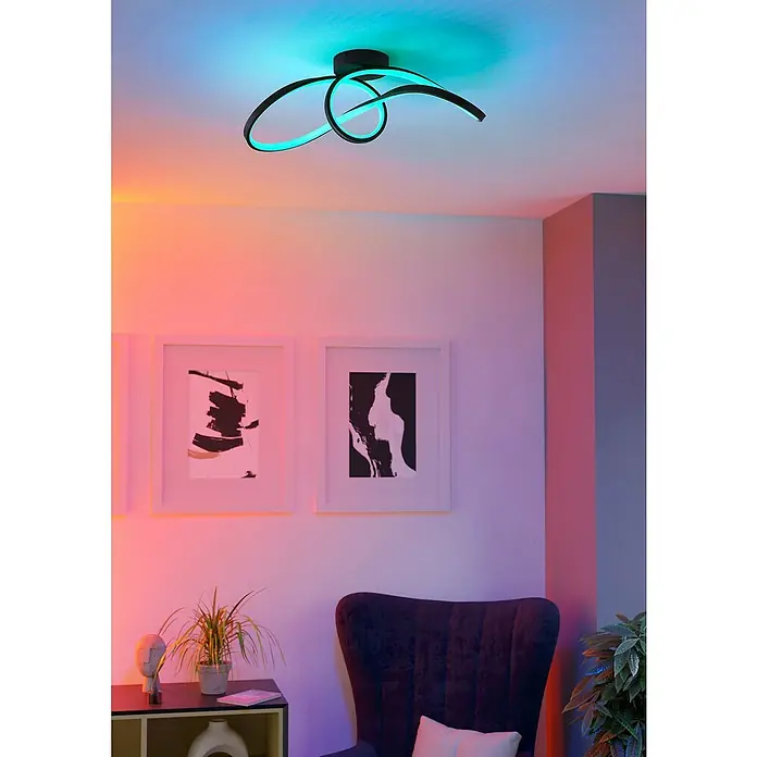 Eglo LED-Deckenleuchte Calarossa-Z - 22 W, L x B x H: 70 x 23 x 20,5 cm, Schwarz, RGBW - Moderne Deckenleuchte mit geschwungenem Design und farbiger Beleuchtung, die ein stilvolles Ambiente im Raum schafft.