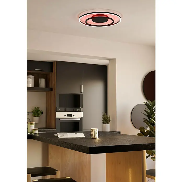 Eglo LED-Deckenleuchte rund Calagrano-Z - 21,5 W, Ø x H: 45 x 3,5 cm, Schwarz, RGBW - Moderne Deckenleuchte mit ringförmigem Design in Schwarz, Weiß und Rot. Ideal für stilvolle Innenräume.