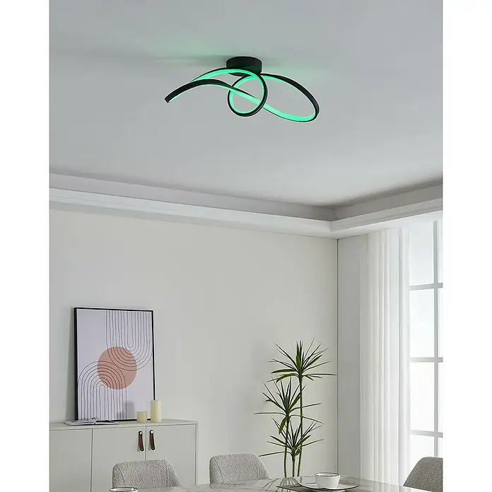 Eglo LED-Deckenleuchte Calarossa-Z - 22 W, L x B x H: 70 x 23 x 20,5 cm, Schwarz, RGBW - Moderne LED-Deckenleuchte in Schwarz mit grünem Licht, geschwungenes Design für stilvolle Beleuchtung im Raum.