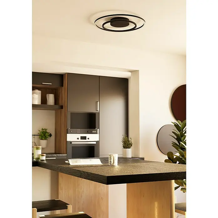 Eglo LED-Deckenleuchte rund Calagrano-Z - 21,5 W, Ø x H: 45 x 3,5 cm, Schwarz, RGBW - Moderne Küchenlampe mit kreisförmigem Design.